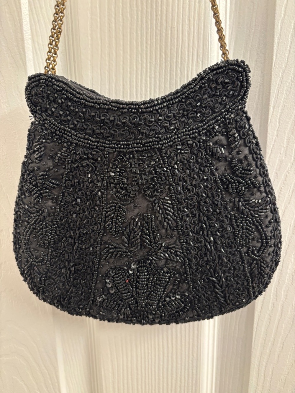 Vintage Black Beaded Evening Handbag - Fabulous w/Chain - Picture 2 of 13